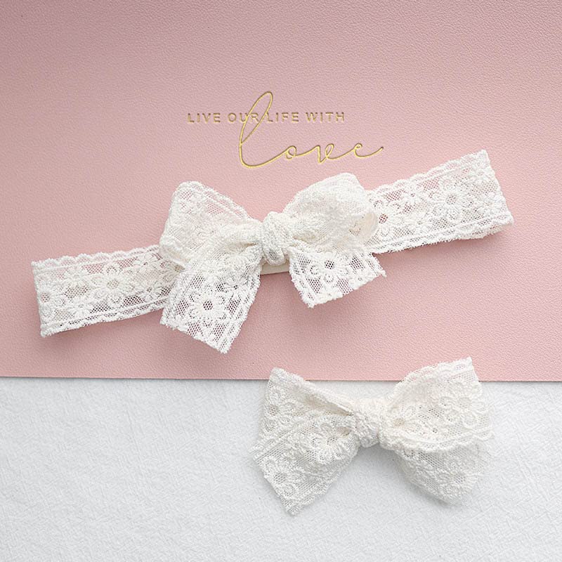 Baby Girls Lace Headband Infant Baptism Hair Band Toddler Lace Bow Headwraps Bbg26 (2 Pcs-Set A)