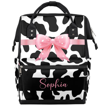 Personalized Diaper-Backpack for New-Mom-Dad Baby-Nappy-Bag Stroller Rucksack Baby Backpack 11x7x15.7 inches Cow Print Diaper-Ba