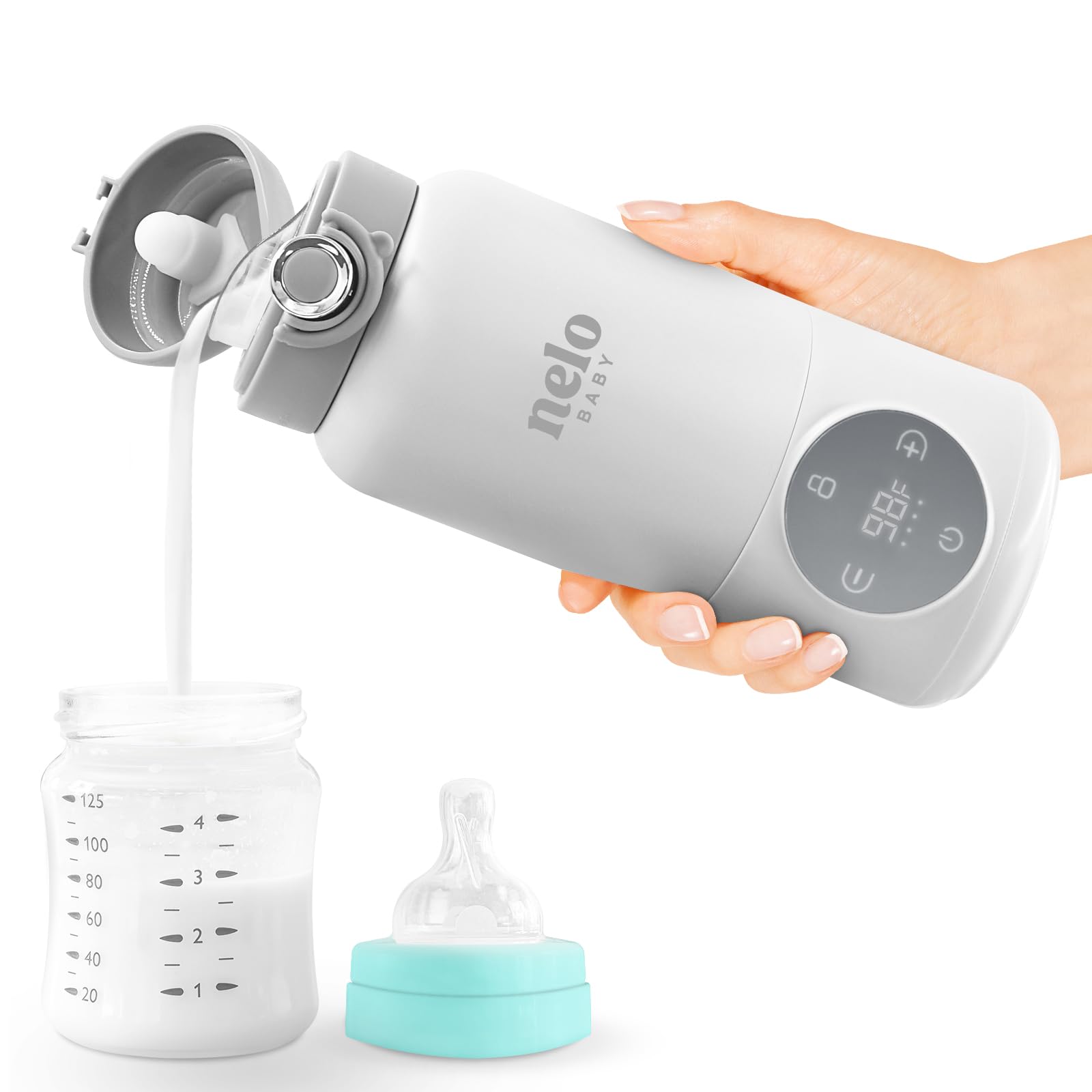 NELO Portable Milk Warmer with Large 16oz Capacity, Super Fast Charging, Fast Heating, Cordless, Formula, Breastmilk, & Water Wa