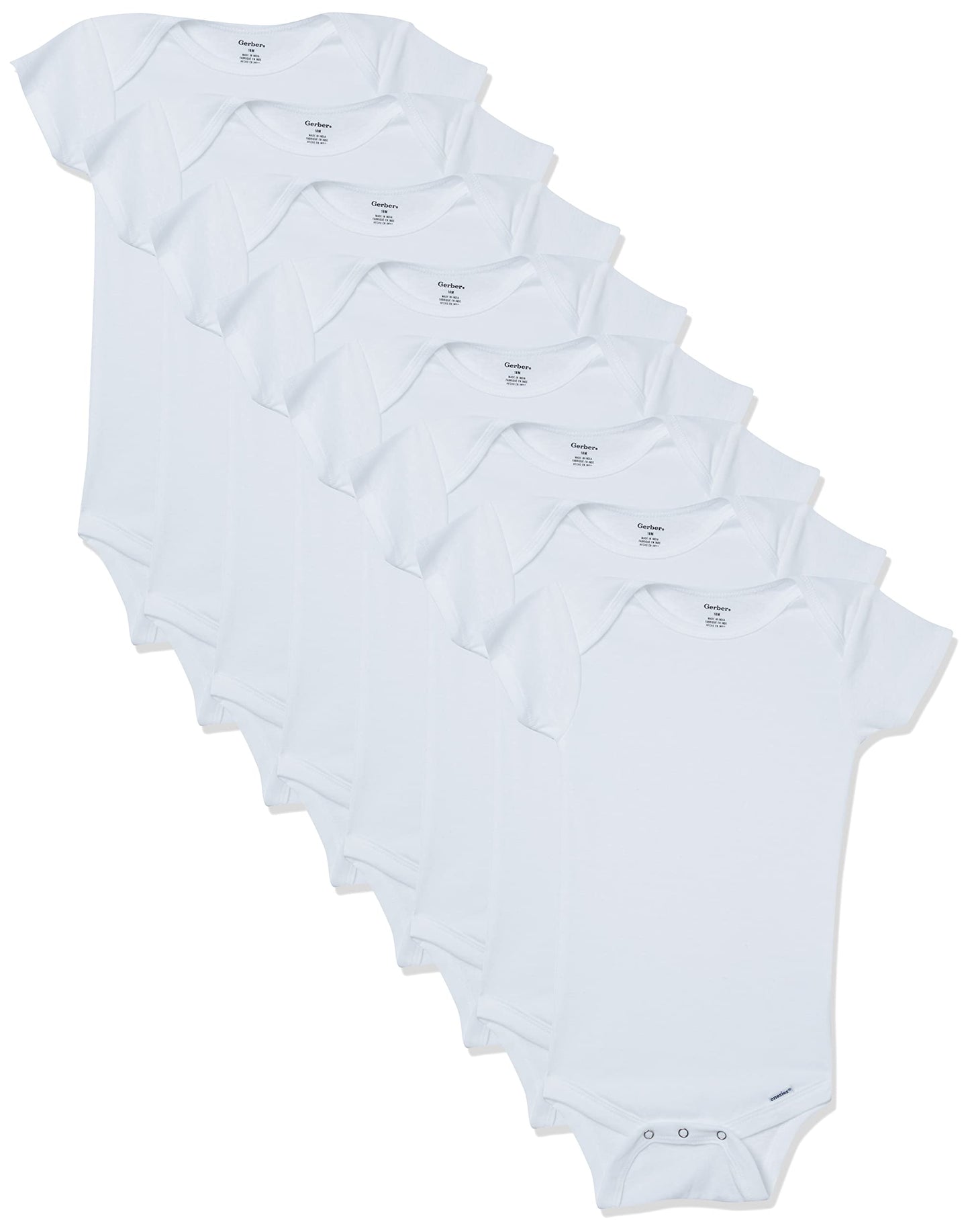 Gerber Baby Short Sleeve Onesies Bodysuits, Solid White, (Pack Of 8) 18 Months