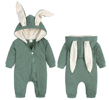 Agqt Baby Boys Bunny Costume 1St Easter Outfit Onesie Halloween Animal Clothes One Piece Romper Rabbit Ear Hoodie Dark Green Siz