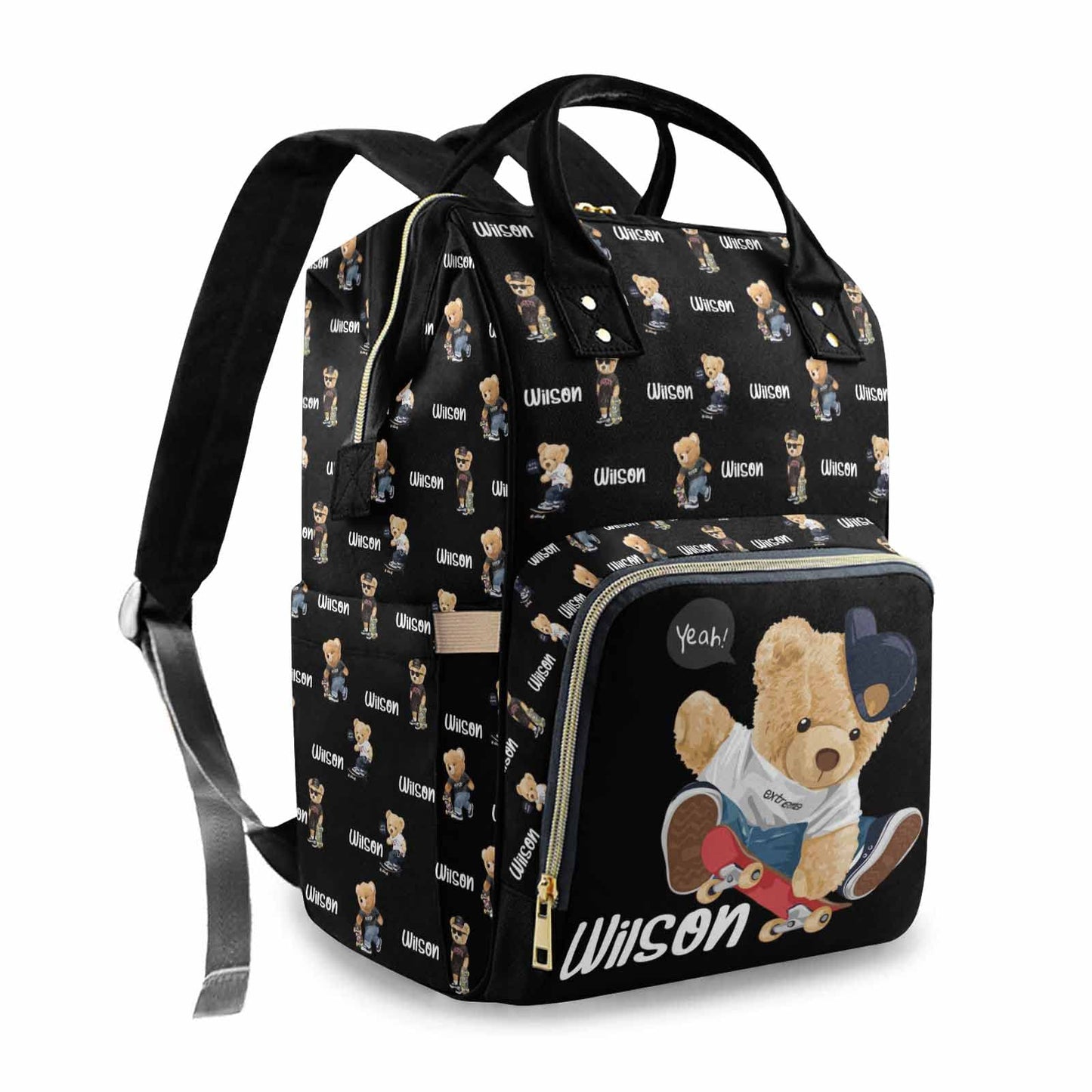Custom Bear Diaper Bag Backpack for Baby Boy, Personalized Name Cute Cartoon Large Nappy Nursing Orangizer Mommy Bags, Waterproo