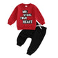 Baby Boy Fall Clothes Set Long Sleeve Letter Print Sweatshirt Pants Valentines Day Outfits 6 12 18 24 Months 2T (Heart Red, 3-4