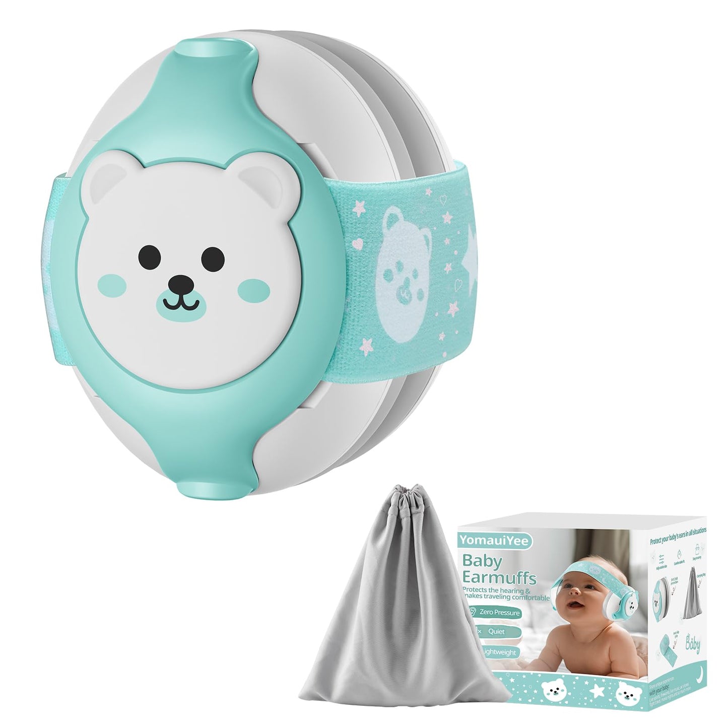 Yomauiyee Baby Headphones,Bear Baby Ear Protection Noise Cancelling Headphones For Infants 0-36 Months,Baby Travel Essentials Wi