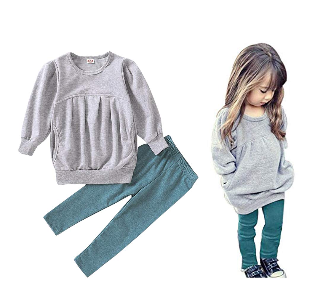 Cm C&M Wodro Toddler Girls Clothes Winter Warm Long Sleeve Tops+Long Pants Set (Gray, 4-5 Years(120))