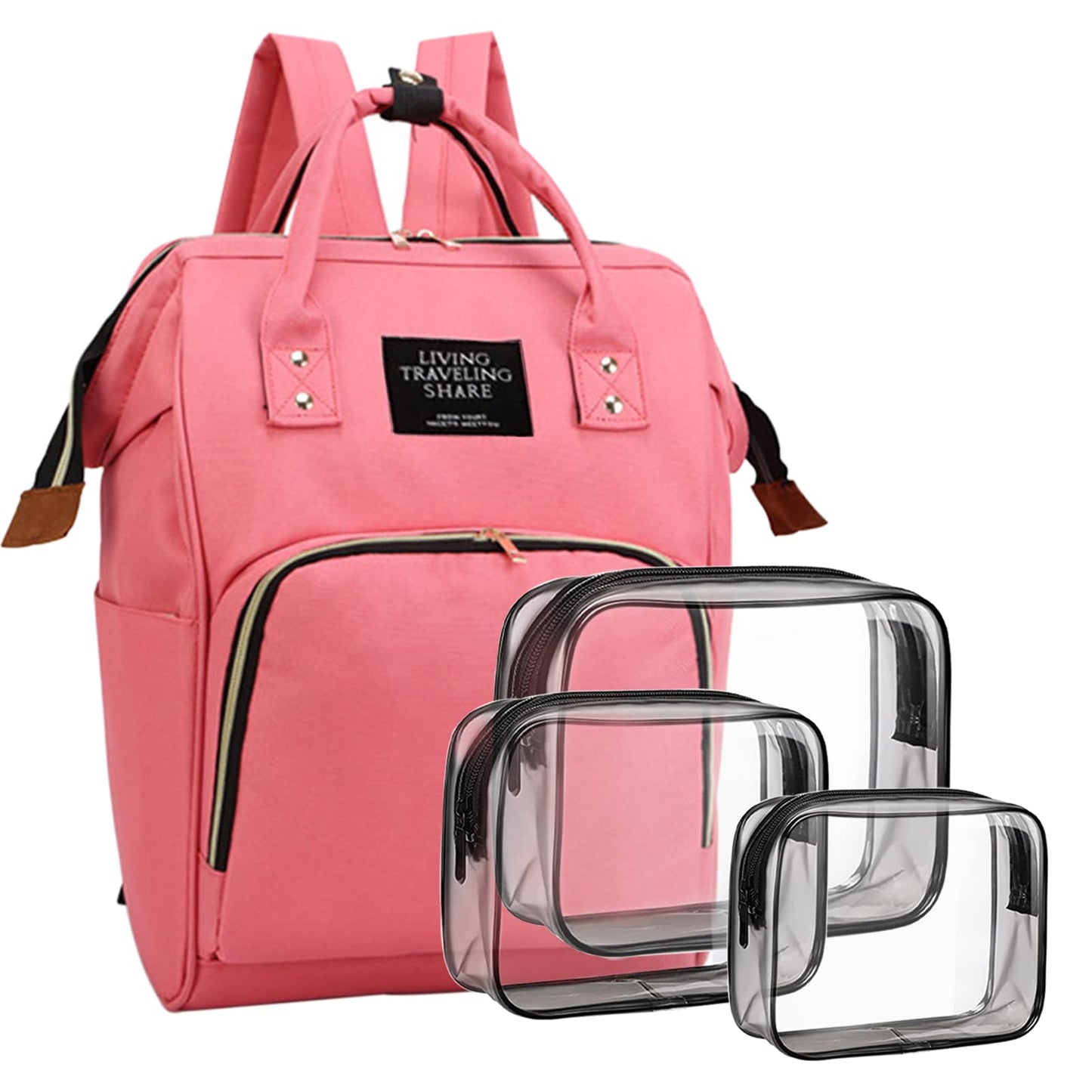 Diaper Bag with Organizing Pouches, Nappy Bags Handbag Multifunction Diaper Bag for Baby Care Travel Backpack Large Capacity Ros