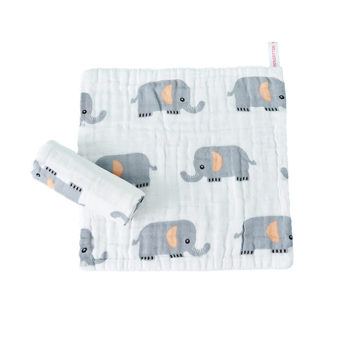 Syga Baby Napkin Cotton Muslin Cotton Face Soft Swaddle Flannel Baby Printed Napkin For Infants Toddlers (Elephant, 25 X 25 Cm)