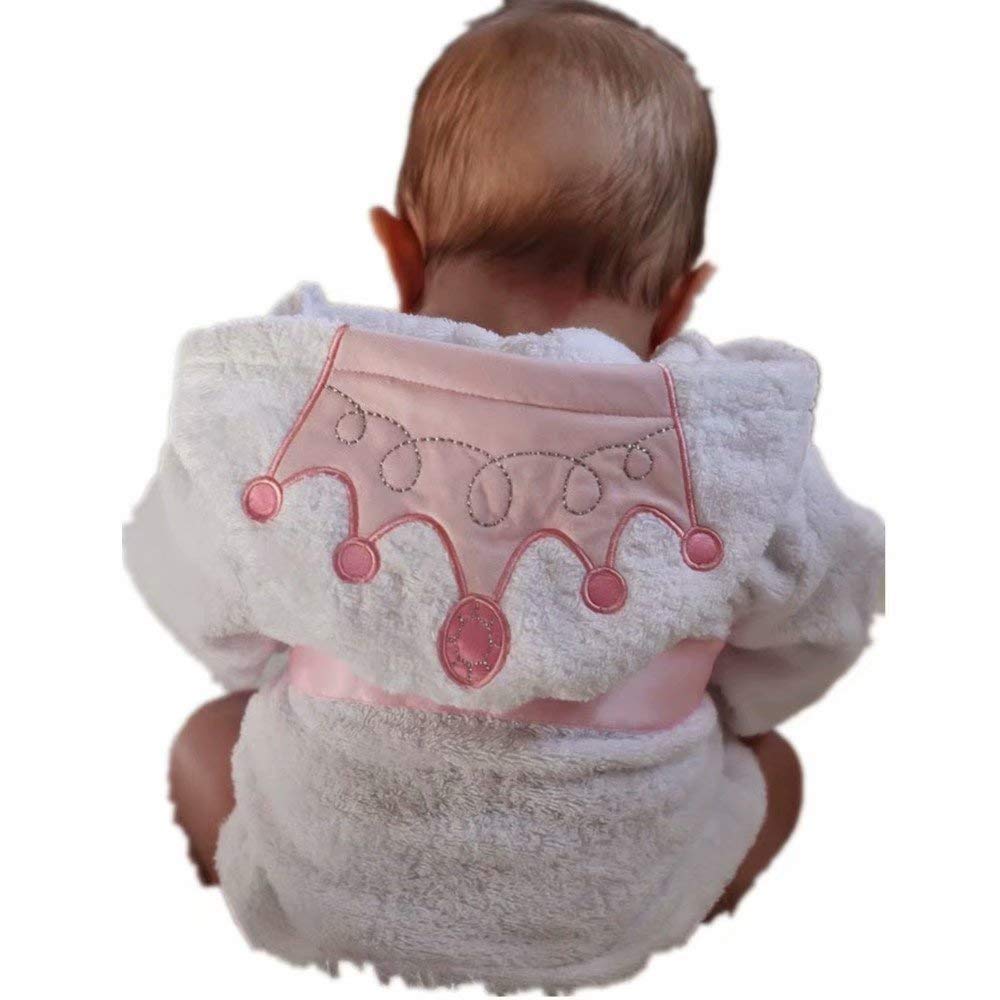 Baby Girl Bathrobe Wash Waddle Princess Crown Hooded Towel Terry Newborn Blankets Bath Robes 0 12 18 Month Ultra Absorbent (Whit