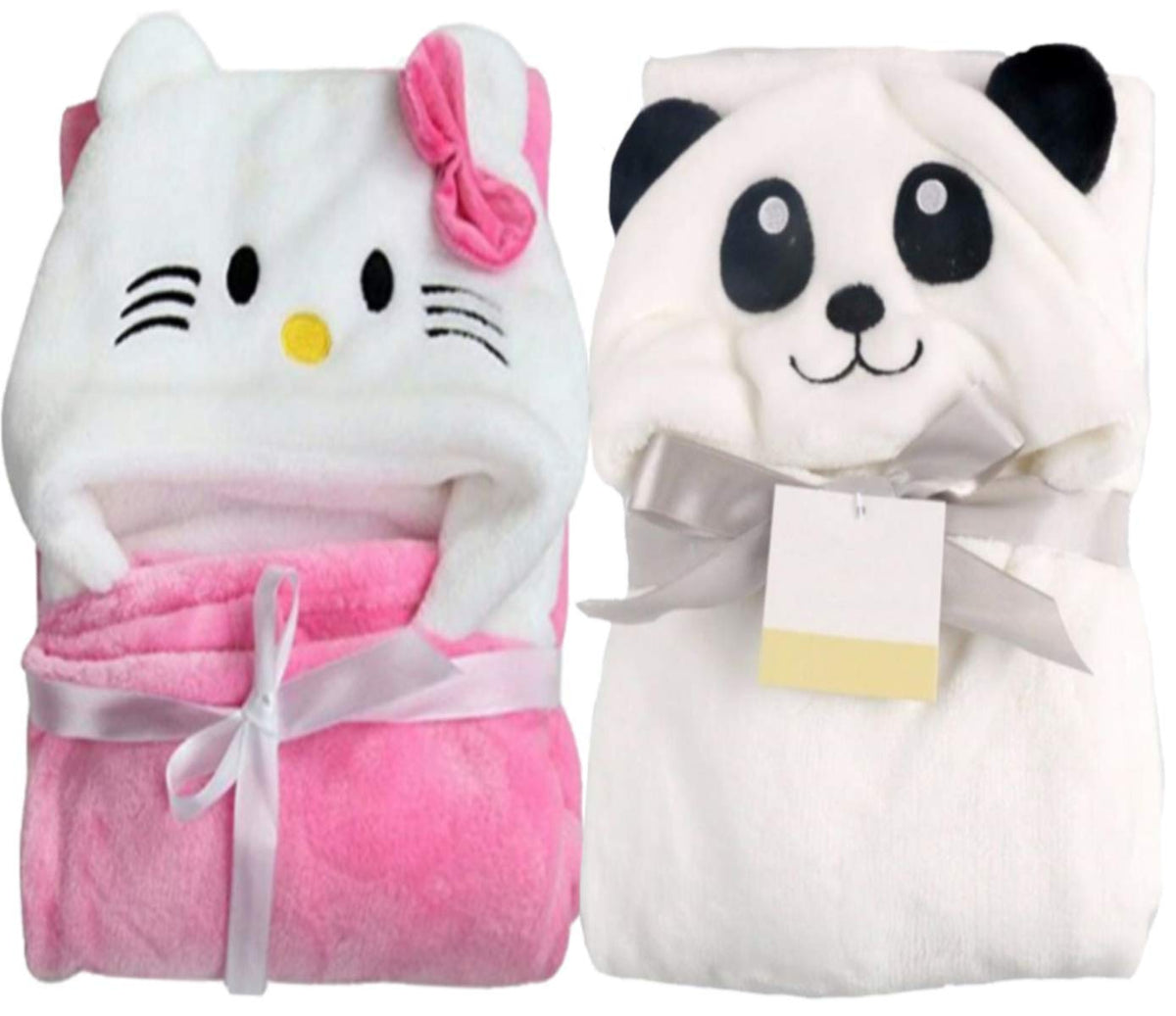 BRANDONN New Born baby Blanket Combo Pack of Soft Hooded Funny Cap Baby Wrapper Cum Baby Bath Towel Cum Baby Blankets (White Pan