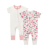 Teach Leanbh Baby Boys Girls 2 Pack Footless Pajamas Cotton Short Sleeve Printing Romper Sleep And Play 3-24 Months (Cherry, 6-1