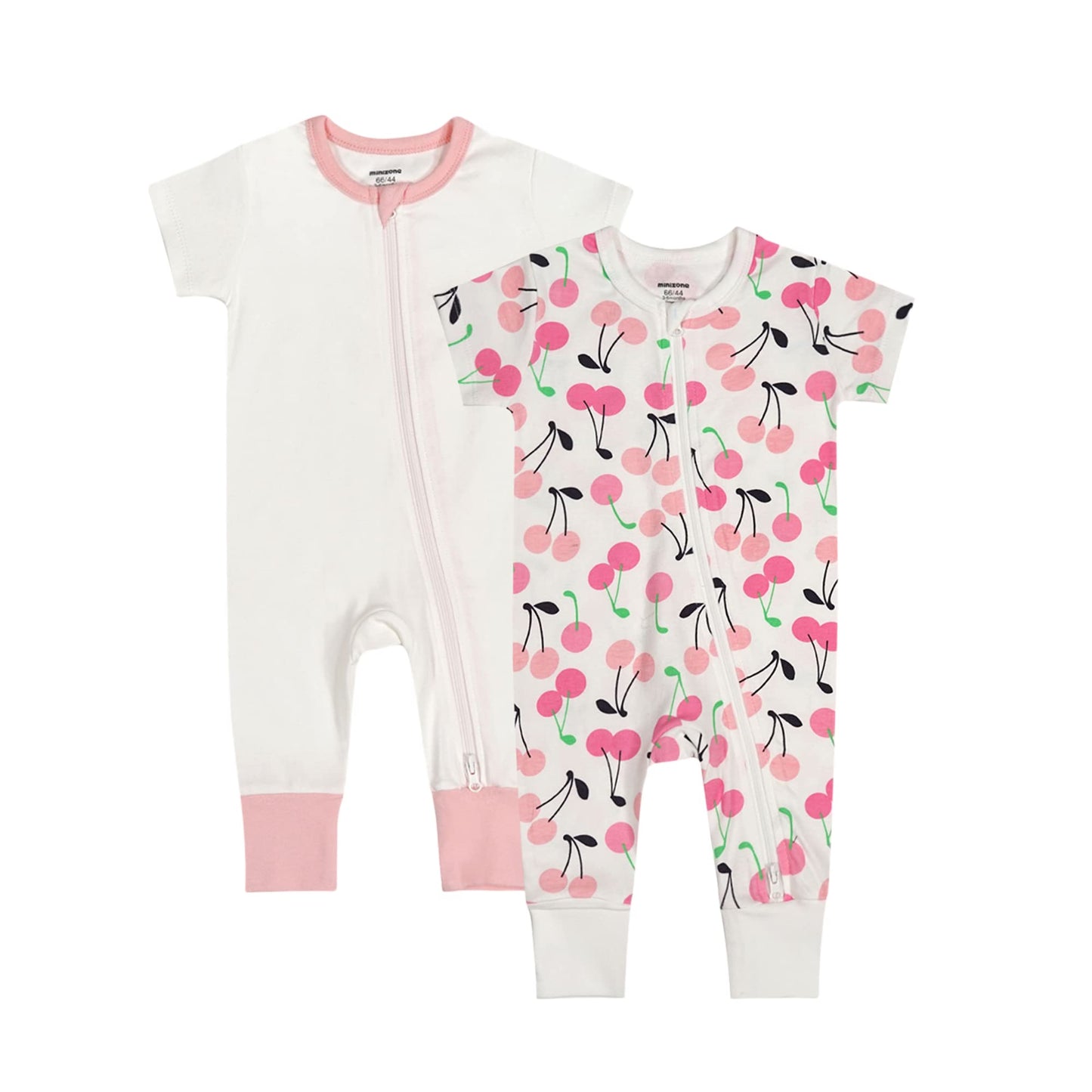 Teach Leanbh Baby Boys Girls 2 Pack Footless Pajamas Cotton Short Sleeve Printing Romper Sleep And Play 3-24 Months (Cherry, 6-1