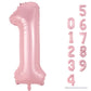 Pastel Pink 1 Balloons, 40 Inch Giant Light Pink Helium Foil Number 0-9 For Girls, Self Inflating 1St Birthday Balloon For Women