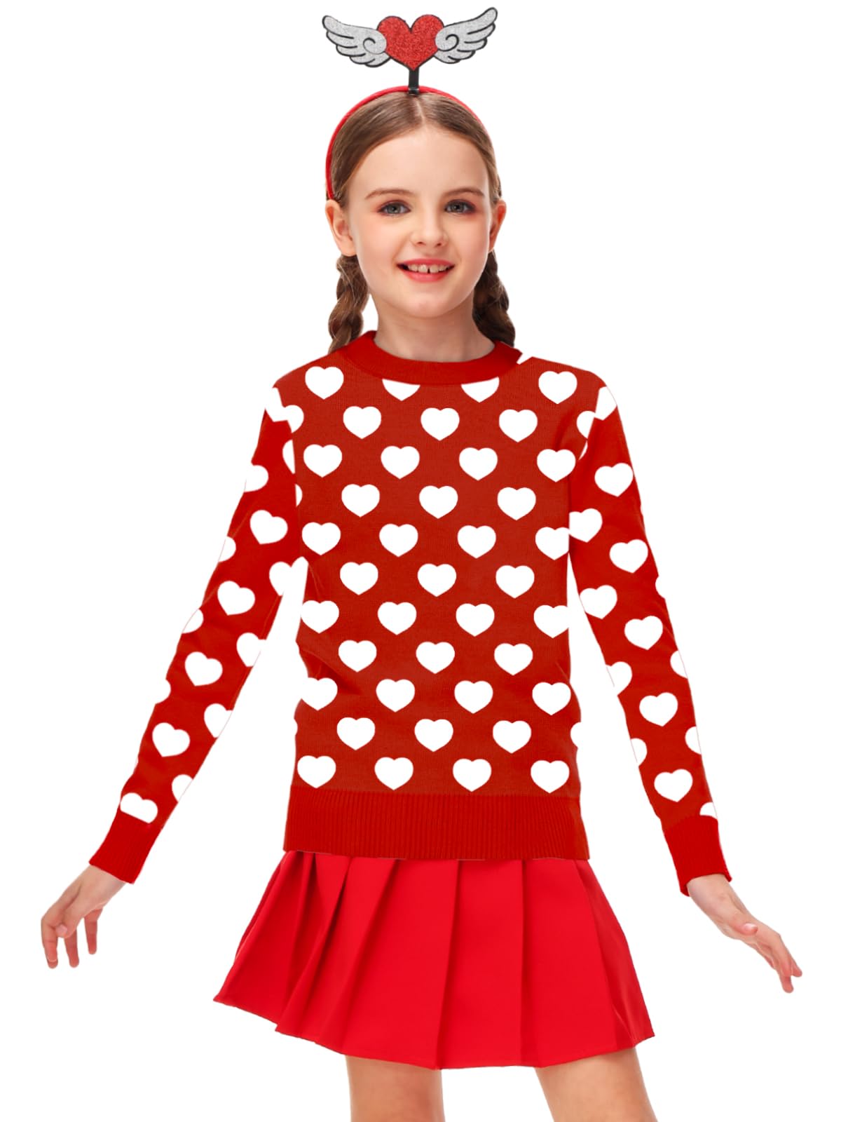 Toddler Girls Valentines Sweaters Kids Love Long Sleeve Sweatshirt White Hearts Outfit Tops Red 3-4 Years