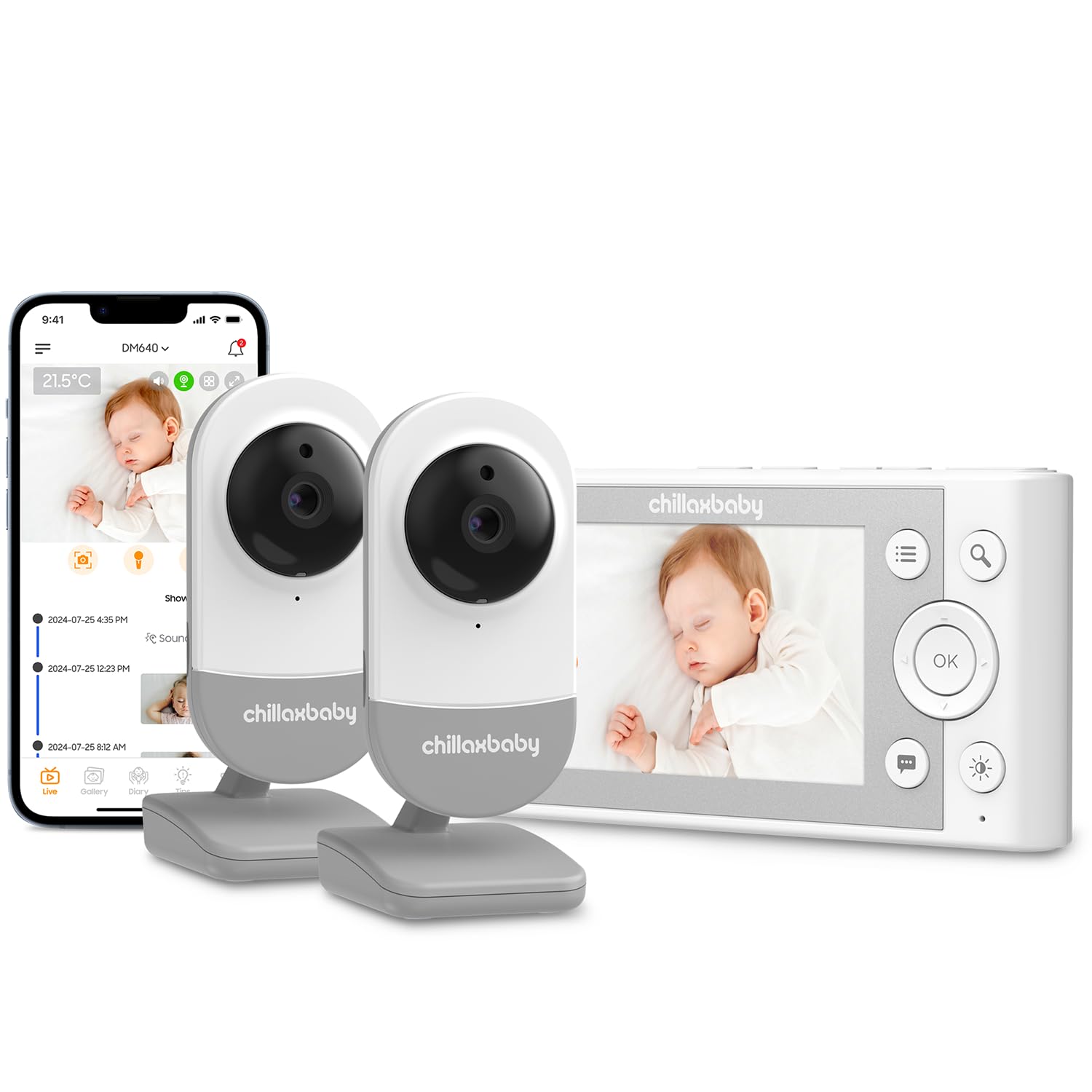 Chillax Daily Video Baby Monitor - WiFi Smart Baby Monitor with Two Cameras & Parent Unit,App Support,HD Camera, Privacy Protect