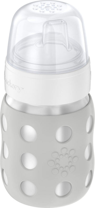 Lifefactory 8-Ounce Stainless-Steel Vacuum-Insulated Wide-Neck Baby Bottle With Sippy Nipple, Stone Gray, Ls2251Wcg4