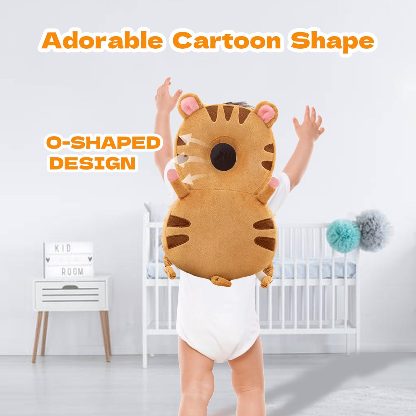 Grnstf Baby Toddler Head Protector, Baby Head Protection Backpack, Adjustable(Tiger)