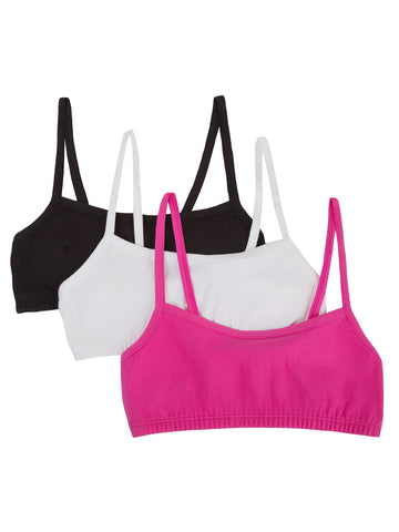 Fruit Of The Loom Girls Cotton Spaghetti Strap Sport Bra, Black Huepassion Fruitwhite, 28