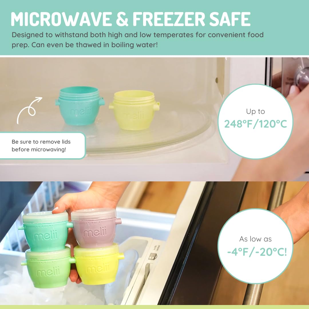 Melii Snap & Go Baby Food Storage Containers With Lids, Snack Containers, Freezer Safe - Set Of 4, 6Oz