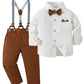 Yallet 3T-4T Toddler Boy Clothes Suit Gentleman Wedding Outfits, Formal Dress Shirt+Bowtie+Suspender Pants