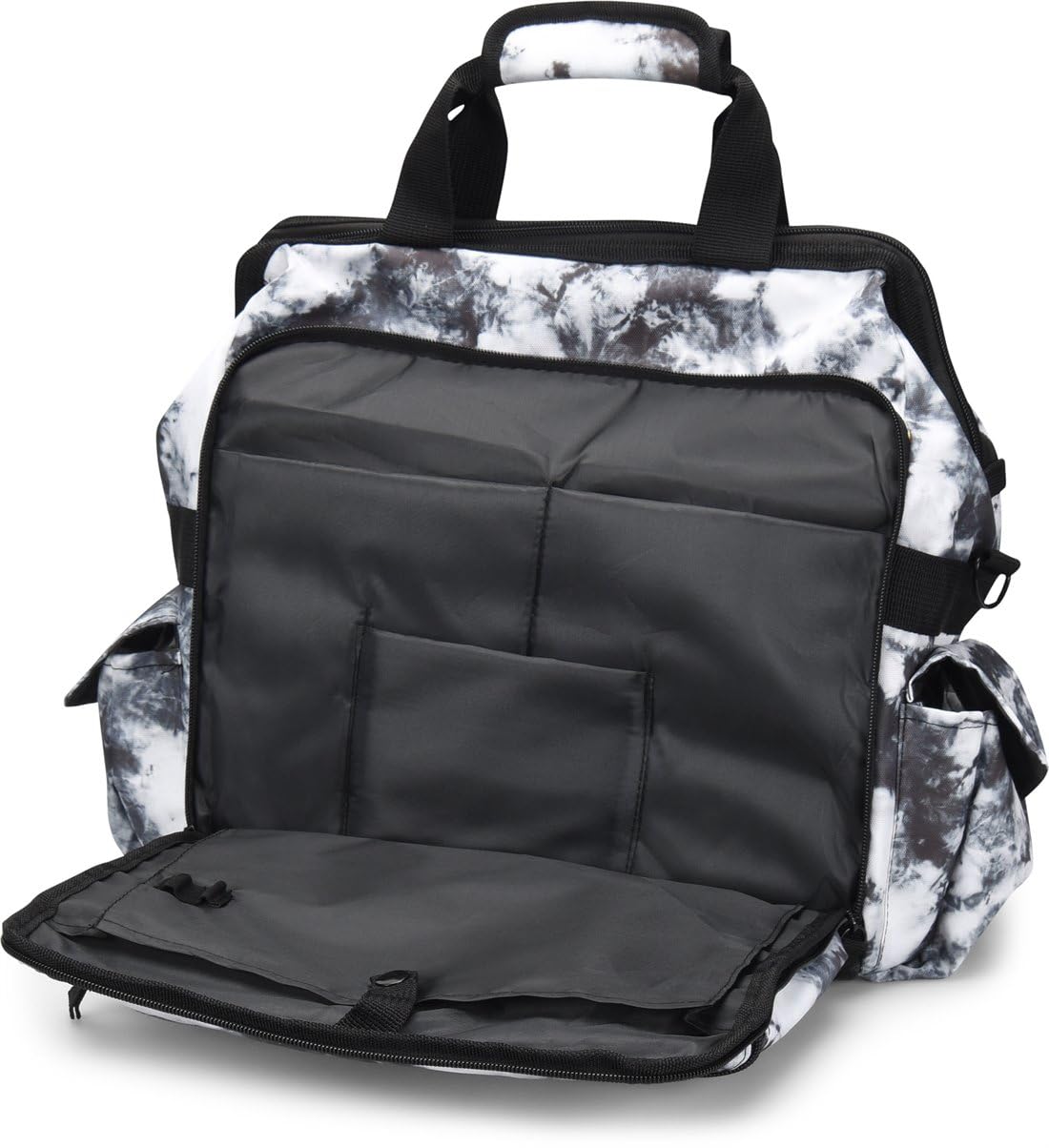 Nurse Mates Ultimate Nursing Bag | Multiple Compartments | Interior Laptop Compartment | Durable Zippers | Black & White Tie Dye