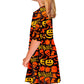 Girls Halloween Ghost Dresses Toddlers 3/4 Sleeve Cute Pumpkin Party Skater Dress 3-4 Years