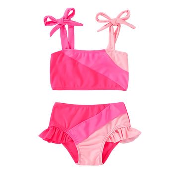 Younger Tree Toddler Girls Two Pieces Swimsuit Color Block Stripe Swimwear Summer Beach Bathing Suit (Pink 2-3T)