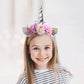 Ahier Unicorn Headband, Silver Glitter Horn Headband Cat Ear Head Bands Flowers Headwear Accessory For Unicorn Party Supplies