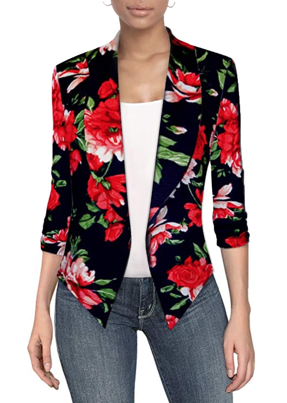 Womens Casual Work Office Open Front Blazer Jacket With Removable Shoulder Pads Jk1133 10963 Blackmult S