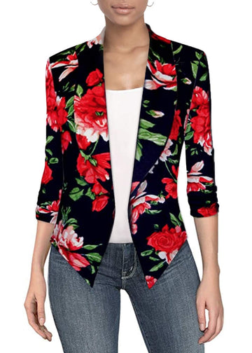 Womens Casual Work Office Open Front Blazer Jacket With Removable Shoulder Pads Jk1133 10963 Blackmult S