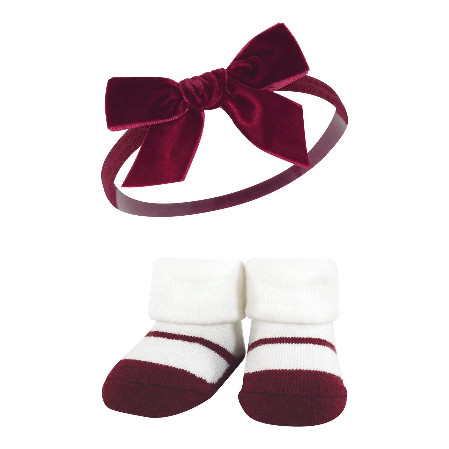 Hudson Baby Baby Girls' Headband And Socks Giftset, Burgundy Pink Teal, One Size