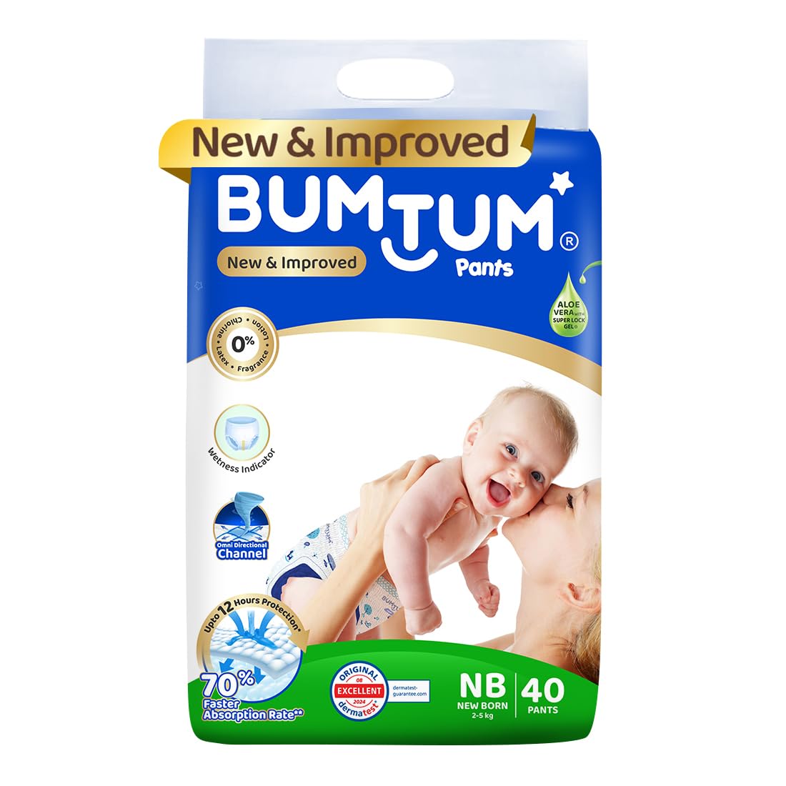 Bumtum Baby Diaper Pants With Leakage Protection 2 To 5 Kg (New Born, 40 Count, Pack Of 1)