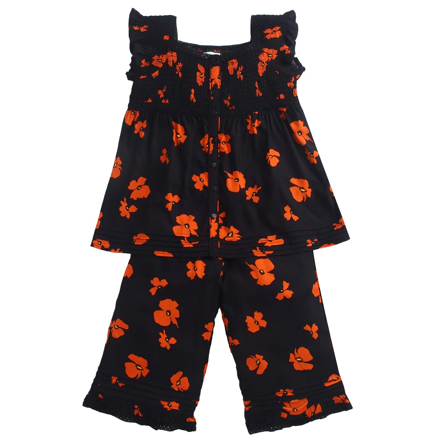 Cherry Crumble Black Digital Printed 100% Cotton Sleeveless Square Neck Night Wear Regular Fit Lace Summer Nightsuit for Girls