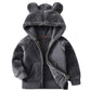 Amiyan Bear Ears Shape Fleece Warm Hoodies Clothes Toddler Zip-Up Light Jacket Sweatshirt Outwear For Baby Boys (Gray, 1-2T)
