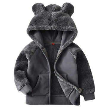 Amiyan Bear Ears Shape Fleece Warm Hoodies Clothes Toddler Zip-Up Light Jacket Sweatshirt Outwear For Baby Boys (Gray, 1-2T)