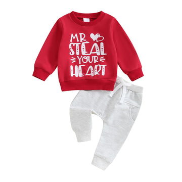 Baby Boy Valentines Day Outfit Toddler Fall Sweatshirt Pants 2 Piece Set Infant Winter Jumper Top Clothes (P Valentines Day Red,