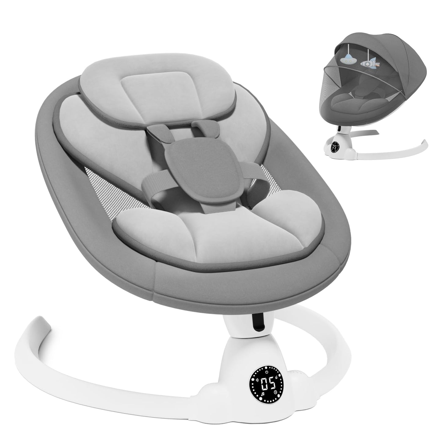 Electric Baby Swings for Infants to Toddler Baby Swing with Remote Control & Bluetooth Music 10-Preset Melodies (Grey)