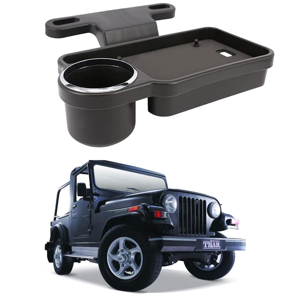 Oshotto (FT04) Foldable Car Auto Headrest Rear Back Seat Table Drink Food Cup Tray Holder Compatible with Mahindra Thar  Black