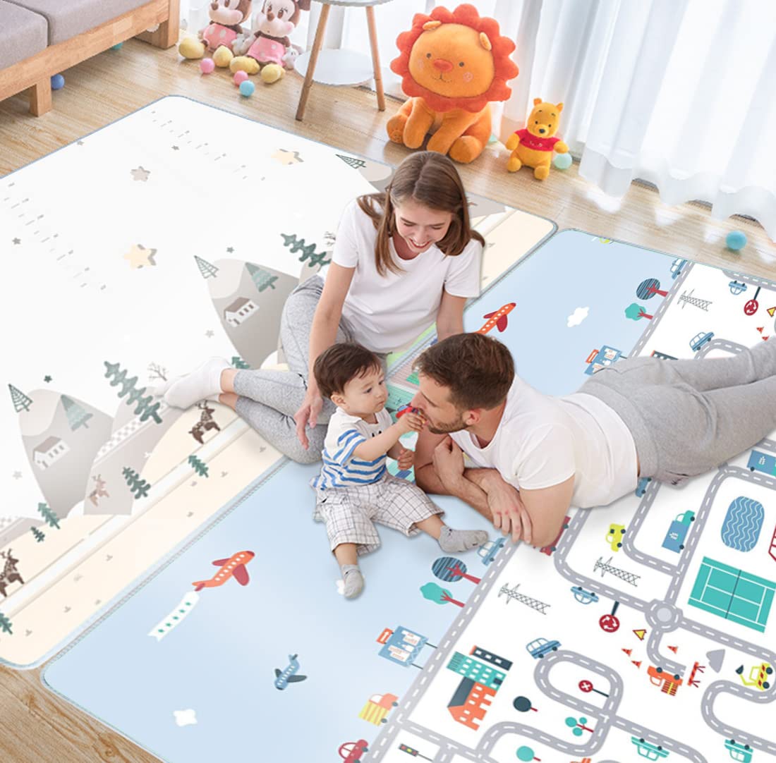 HONLONE Baby Play Mat Reversible Foldable Foam Play mat for Baby, BPA Free Baby mat for Floor, playmat for Babies with Travel Ba