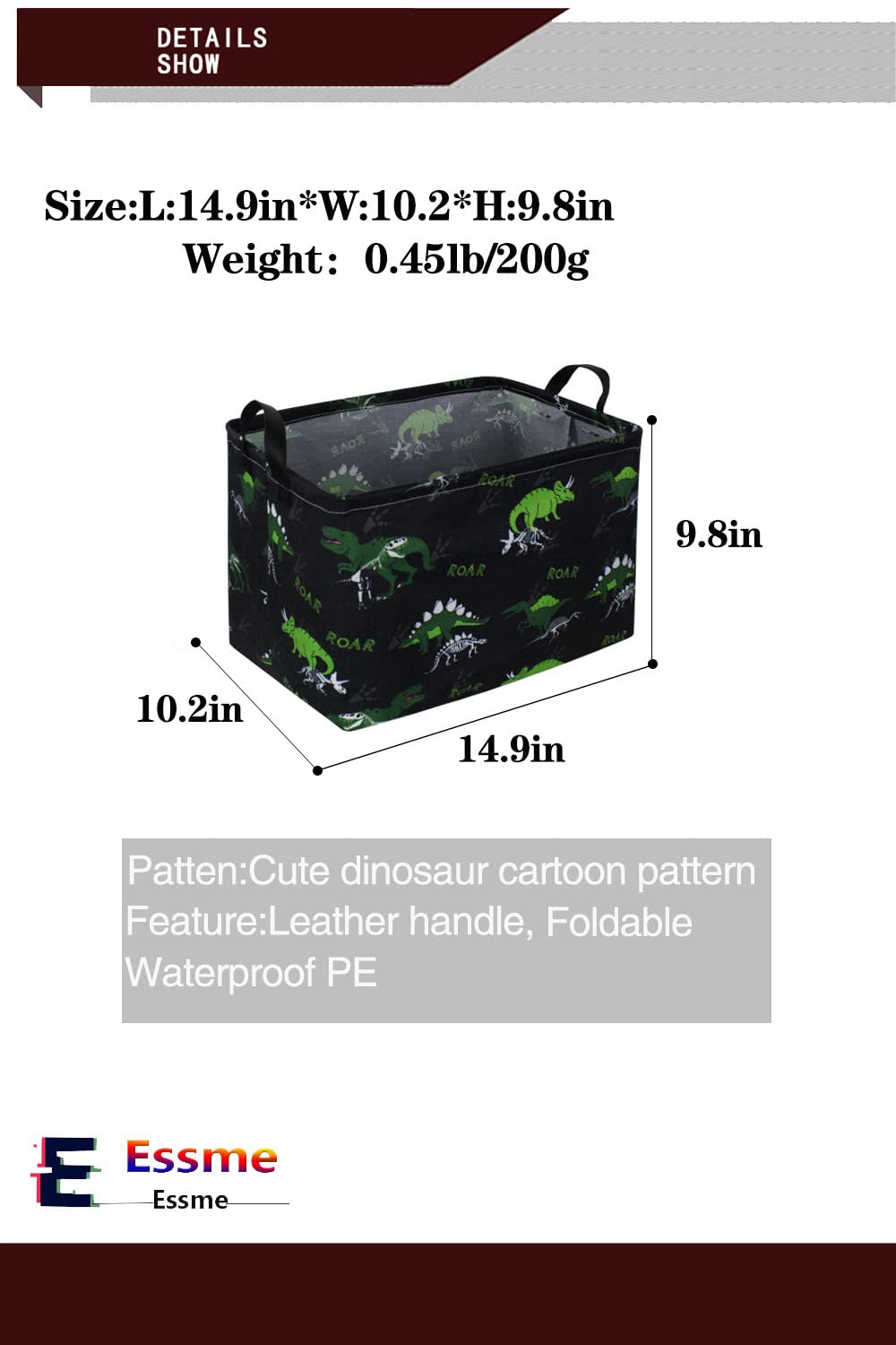 Essme Rectangular Dinosaur Basket,Dinosaur Bins For Boys With Handles For Boys Room Decor,Kids Basket For Kids,Gift Basket.(Dino