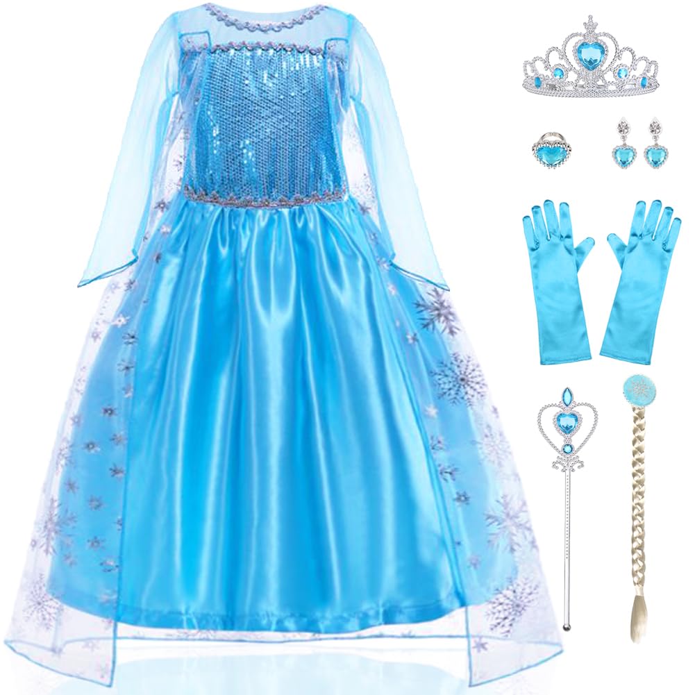 Woxvm Girls Princess Dress Deluxe Princess Costume Birthday Party Snow Princess Dress Up For Girls Halloween Cosplay Fancy Dress