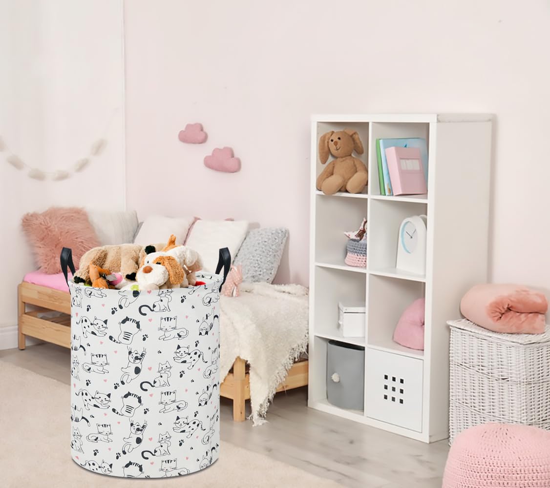 Clocor Cat Laundry Basket,Waterproof Baby Girls Nursery Hamper, Girls' Room Decor,Kids Toys Storage Bin,Gift Basket(Black & Whit