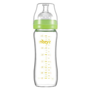 Matyz 8 Ounce Glass Baby Feeding Bottle With Nipple - Light And Slim, Easy To Hold And Clean - Food Grade Borosilicate Glass, Wi
