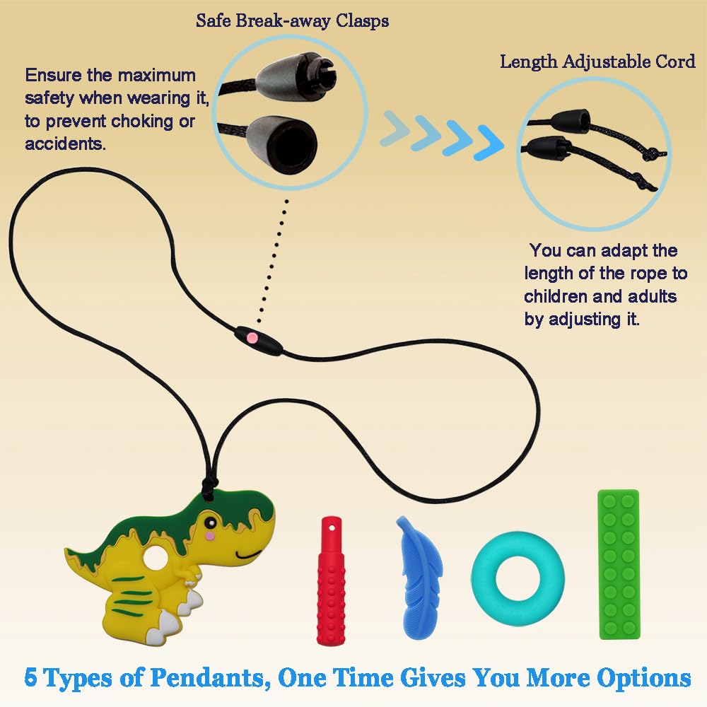 Chew Necklaces for Sensory Kids, Chewy Necklace Sensory Boys Girls with Autism, ADHD, SPD, Chewing, Teething, Silicone Chew Toys