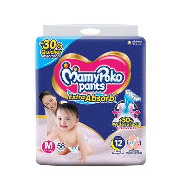 Mamypoko Pants Extra Absorb Baby Diapers, Medium (M), 58 Count, 712 Kg