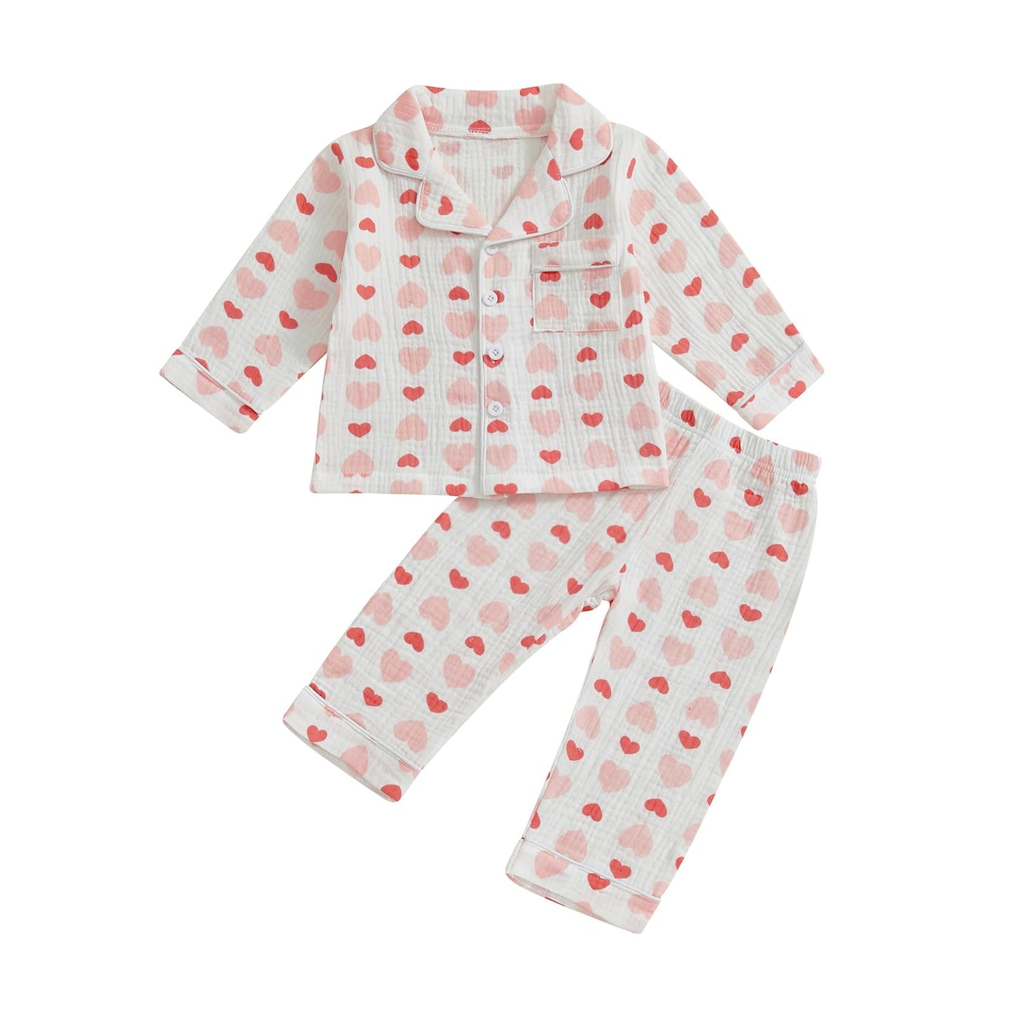 Nokpsedcb Toddler Boy Girl Valentines Pajamas Cute Heart Print Long Sleeves Shirt And Elastic Pants Loungewear Sleepwear (Pink H