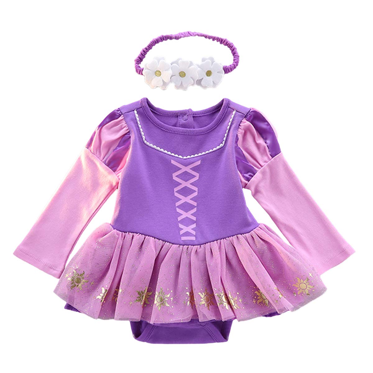 NEWEPIE Baby Girls Sofia Princess Costume Halloween Outifts Long Sleeve Birthday Romper Tutu Dress w/Headband