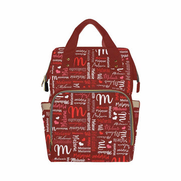 Artsadd Custom Monogram Baby Backpack Gifts For Mom, Personalized Red Hearts Diaper Backpack With Stroller Straps Large Capacity
