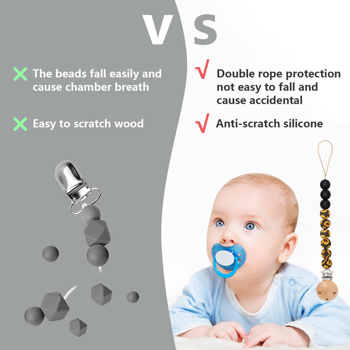 Misslili Pacifier Clips, 2Pcs Silicone Soother Clips, Bpa Free Pacifier Clip Pacifier Holder For Newborn Baby Boy Girl Gifts, Su