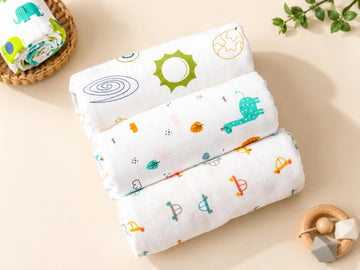 Maitreya Mini Muslin Swaddle Wrap, 100% Soft Cotton, 100x100 cm, Hot Air Balloon Print, for Newborn to 6 Months