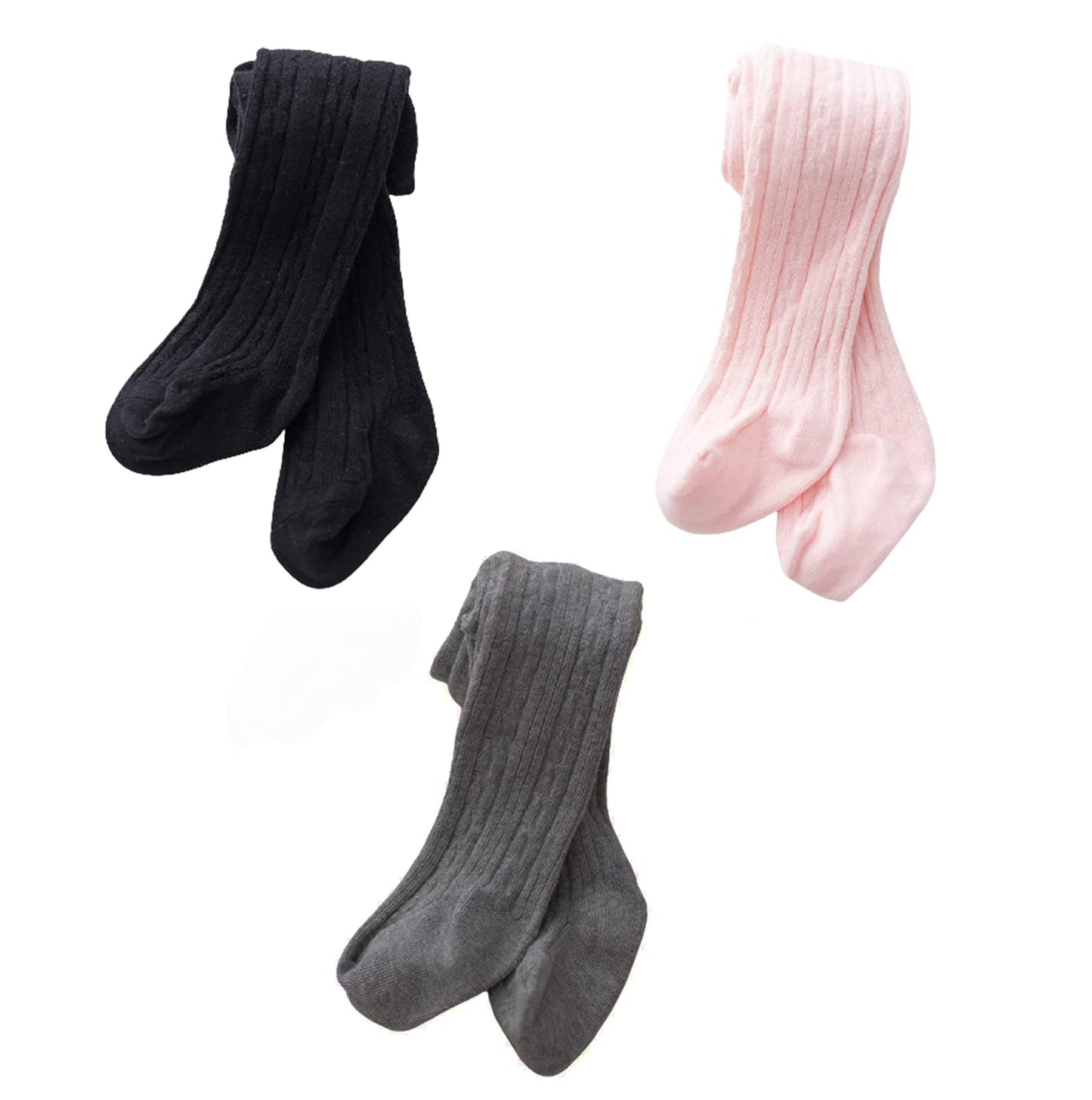 Syga Baby Tights Soft Cotton Leggings For Girls Toddler Solid Knit Stockings Socks Warm Crochet Pants Pack Of 3 (46 Year, Black